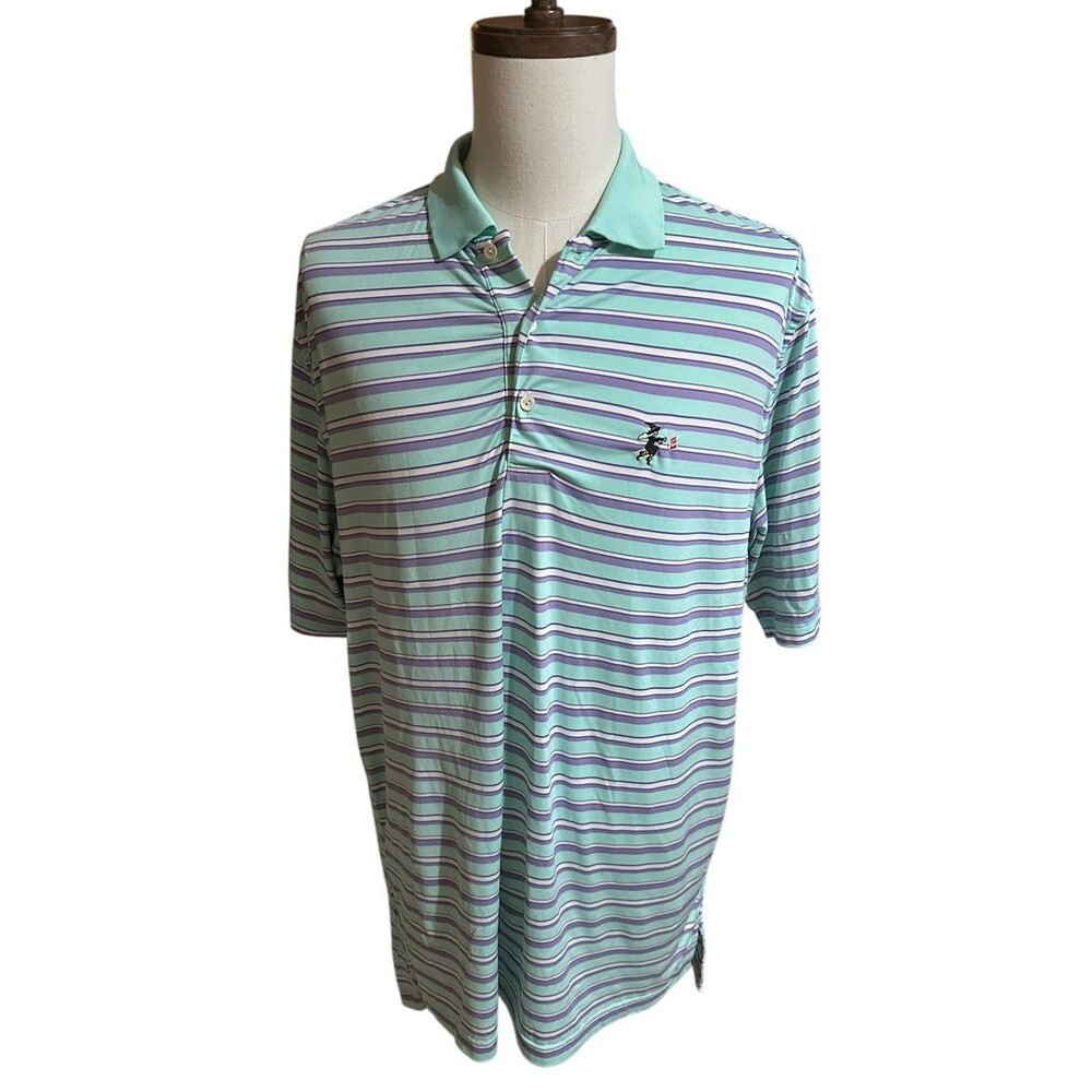 Peter Millar Polo Mens Medium Blue Stripe Golf Stanwich Country Club